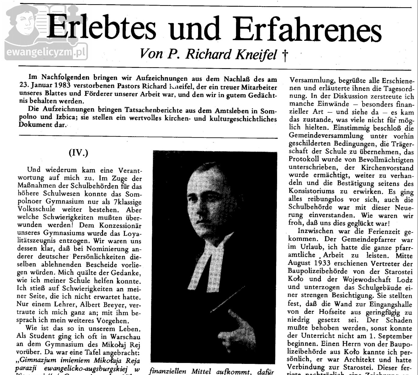 Fragment czwartej części wspomnień ks. Richarda Kneifla w czasopiśmie "Weg und Ziel"