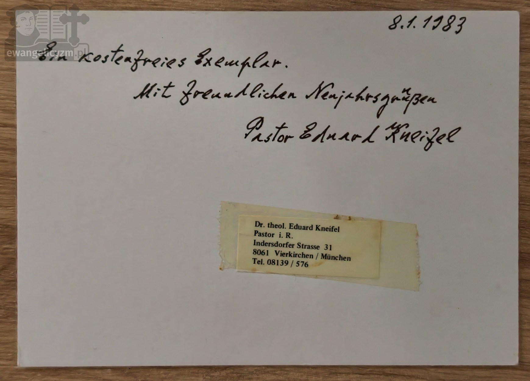 "Bischof Dr. Julius Bursche", dedykacja autora, ks. dra Eduarda Kneifla wraz z biletem adresowym