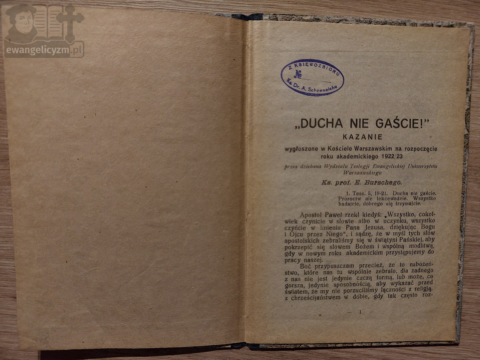 Ducha nie gaście! Kazanie wygłoszone w Kościele Warszawskim na rozpoczęcie roku akademickiego 1922/23