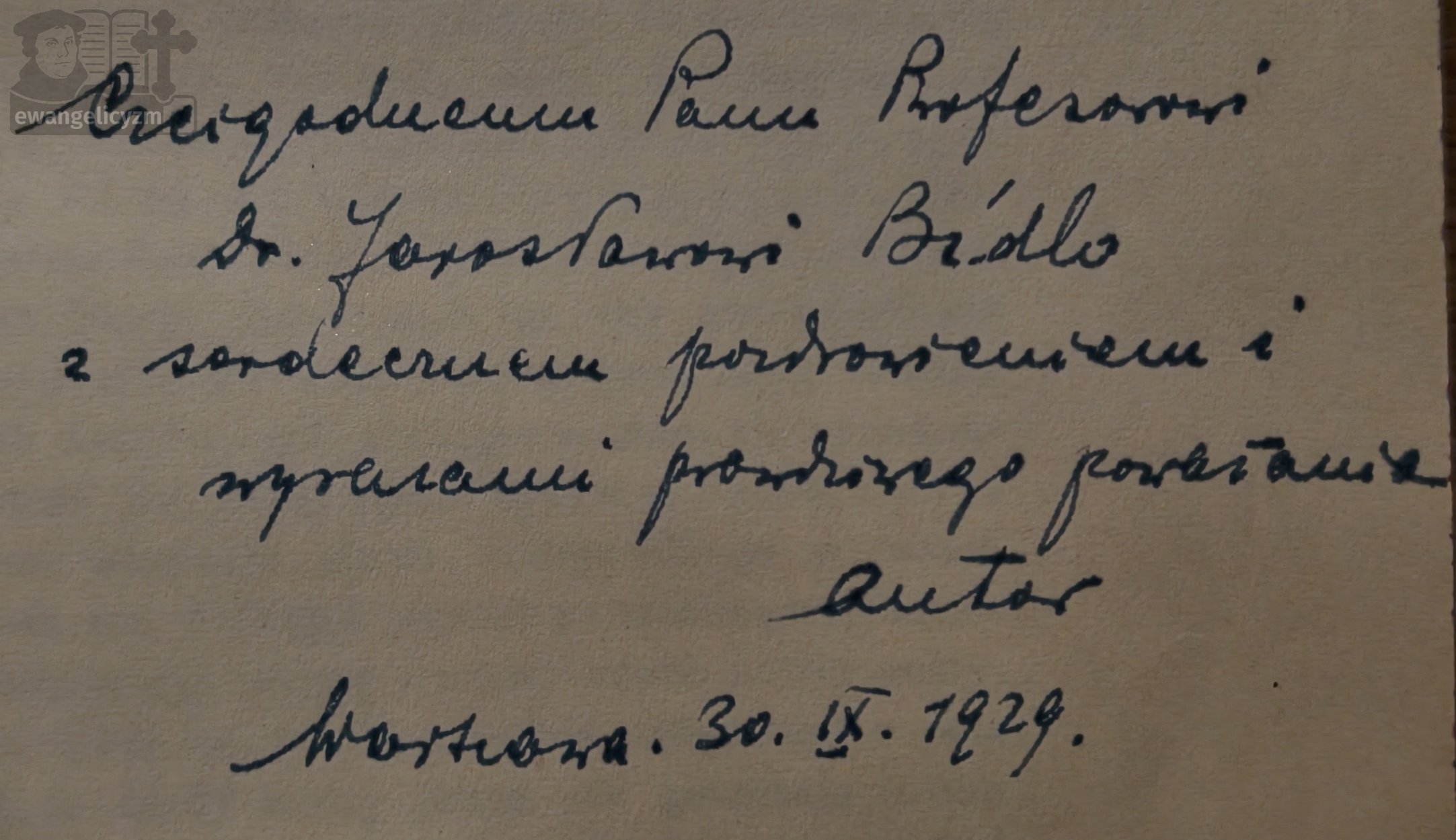"Grzegorz Paweł z Brzezin", 1929 rok, dedykacja Konrada Górskiego dla prof. Jarosława Bidlo