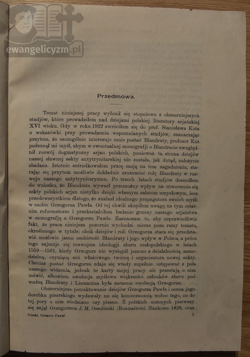 "Grzegorz Paweł z Brzezin", 1929 rok, przedmowa