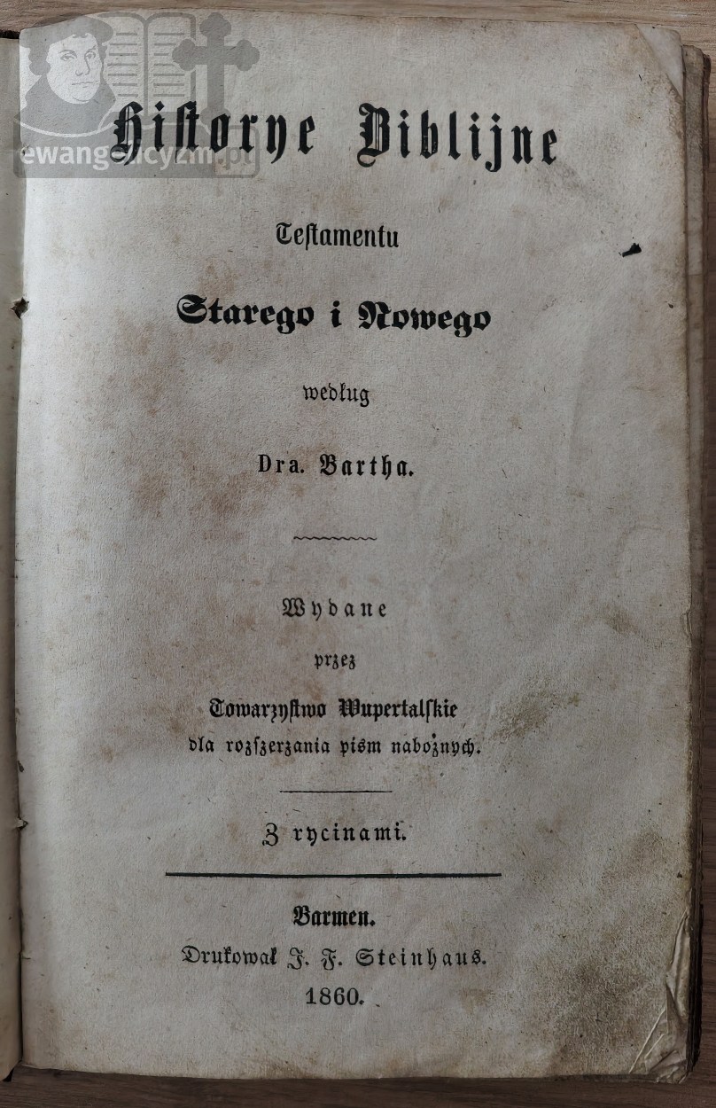 "Historye biblijne Testamentu Starego i Nowego", 1860 rok, strona tytułowa