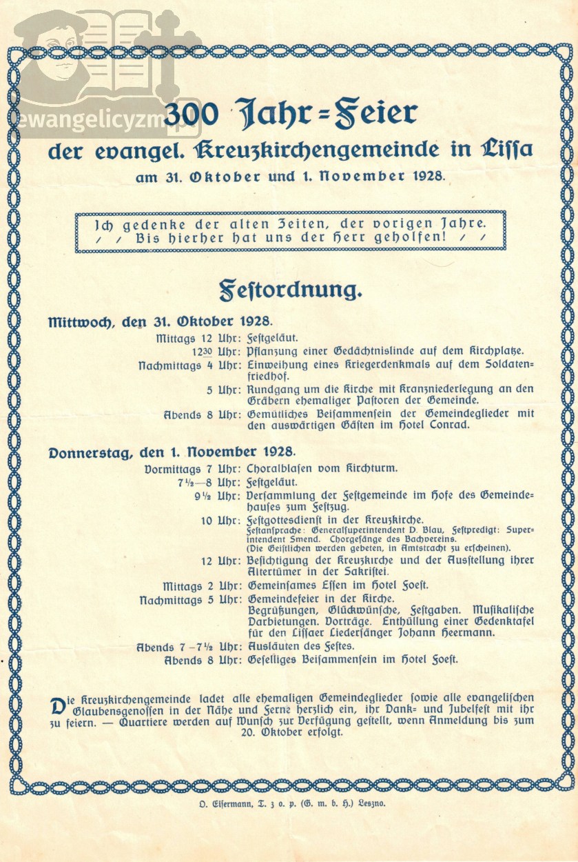 "300 Jahr - Feier der evangelischen Kreuzkirchengemeinde in Lissa"