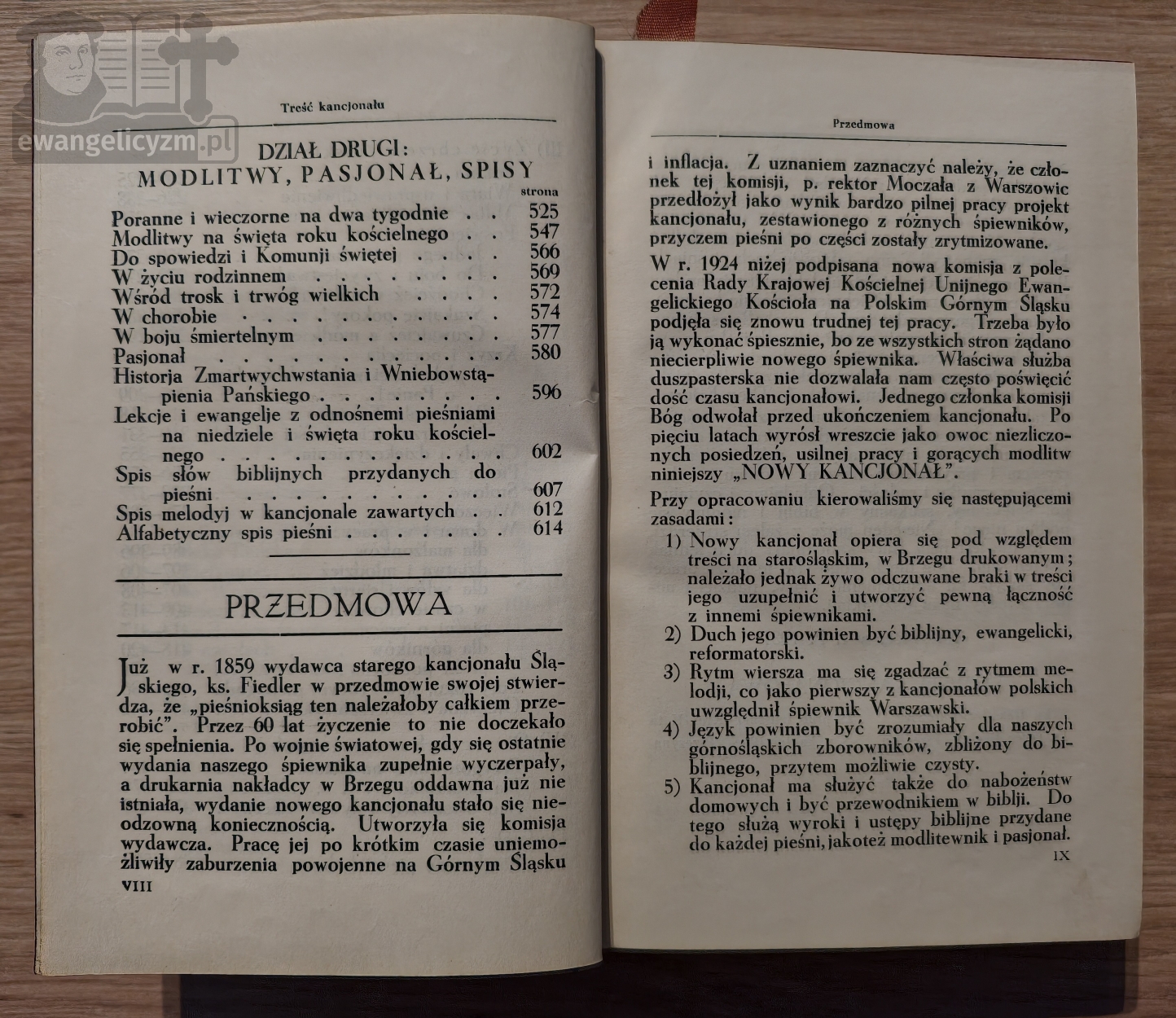 "Nowy śpiewnik ewangelicki czyli Kancjonał dla zborów Unijnego Ewangelickiego Kościoła", 1931 rok, fragment kancjonału z przedmową
