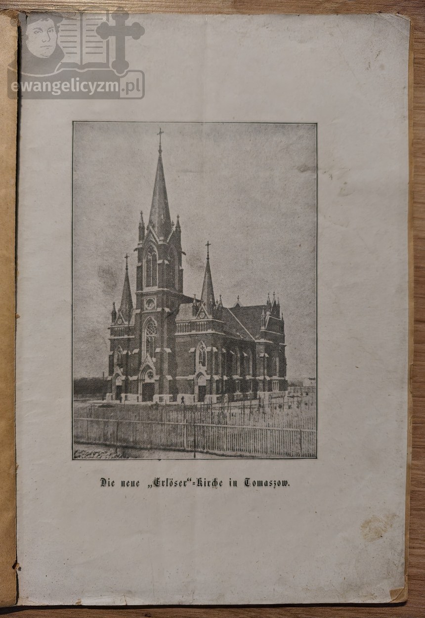 "Kurzer Abriss der Geschichte der Tomaszower Evangelisch-Augsburgischen Gemeinde nebst Rechenschafts-Bericht über den Bau der neuen „Erlöser”-Kirche in Tomaszow", fragment książki