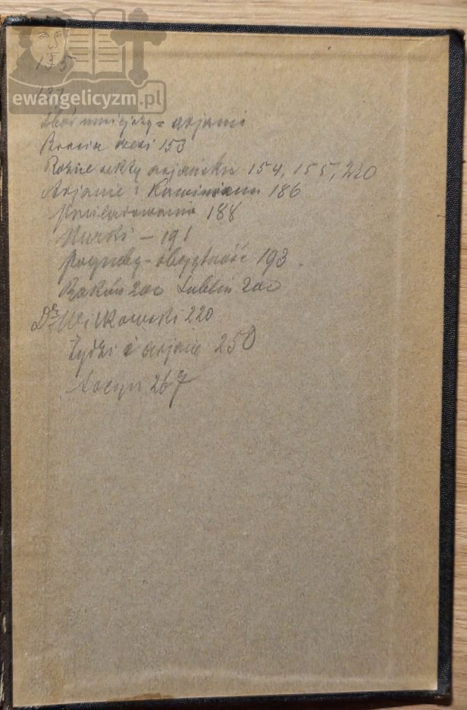 "Różnowiercy polscy. szkice obyczajowe i literackie", odręczny indeks treści ks. Schoeneicha