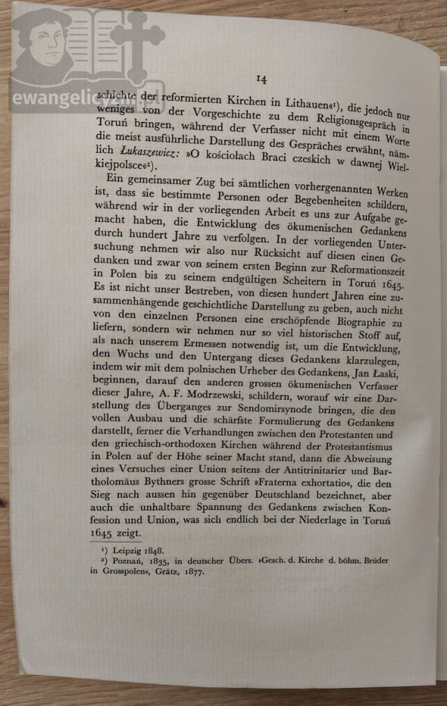 "Ökumenische Bestrebungen unter den polnischen Protestanten bis zum Jahre 1645", wstęp