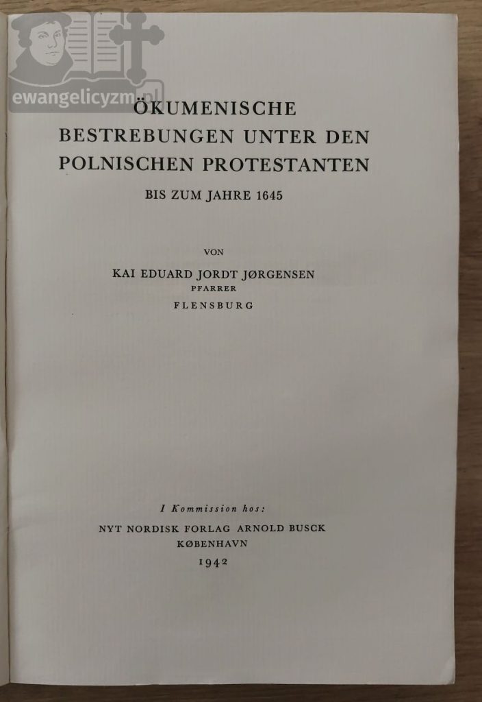 "Ökumenische Bestrebungen unter den polnischen Protestanten bis zum Jahre 1645", karta tytułowa