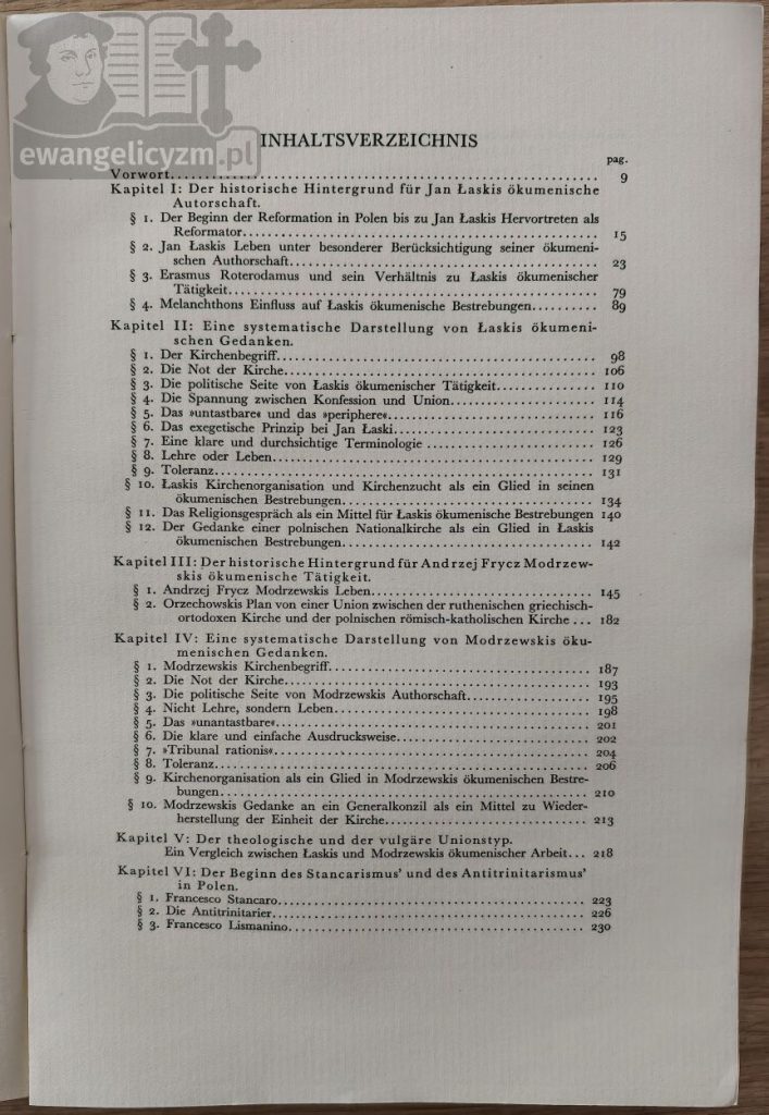 "Ökumenische Bestrebungen unter den polnischen Protestanten bis zum Jahre 1645", spis treści