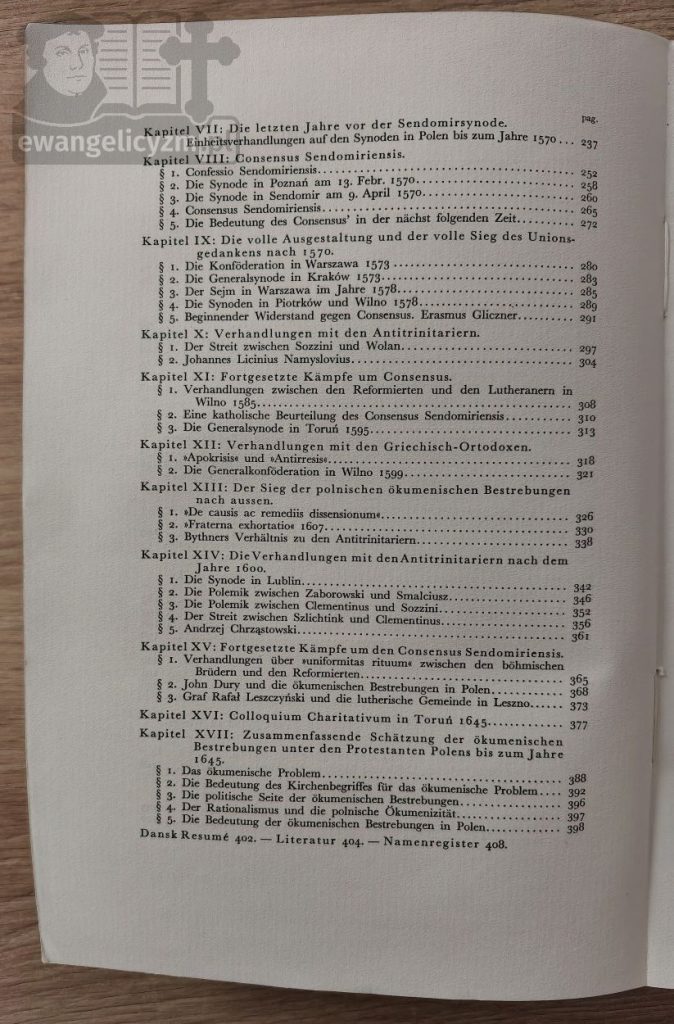 "Ökumenische Bestrebungen unter den polnischen Protestanten bis zum Jahre 1645", spis treści